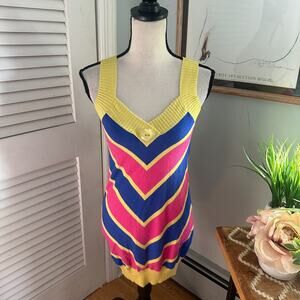LYNDIA PROCANIK Womens Sweater Vest Small Colorful V-Neck Chevron Preppy Mod